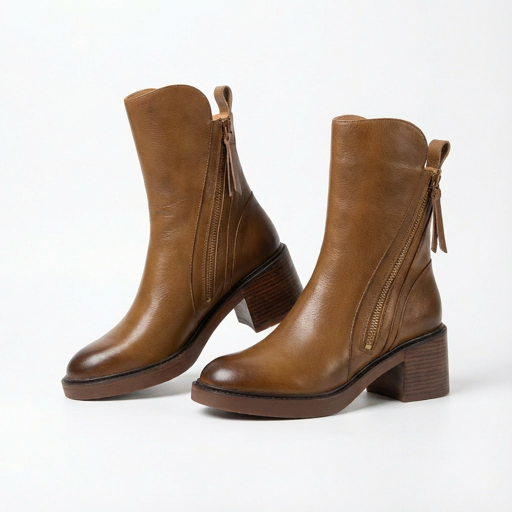 Karen | Women's Zip-Up Block Heel Ankle Boots