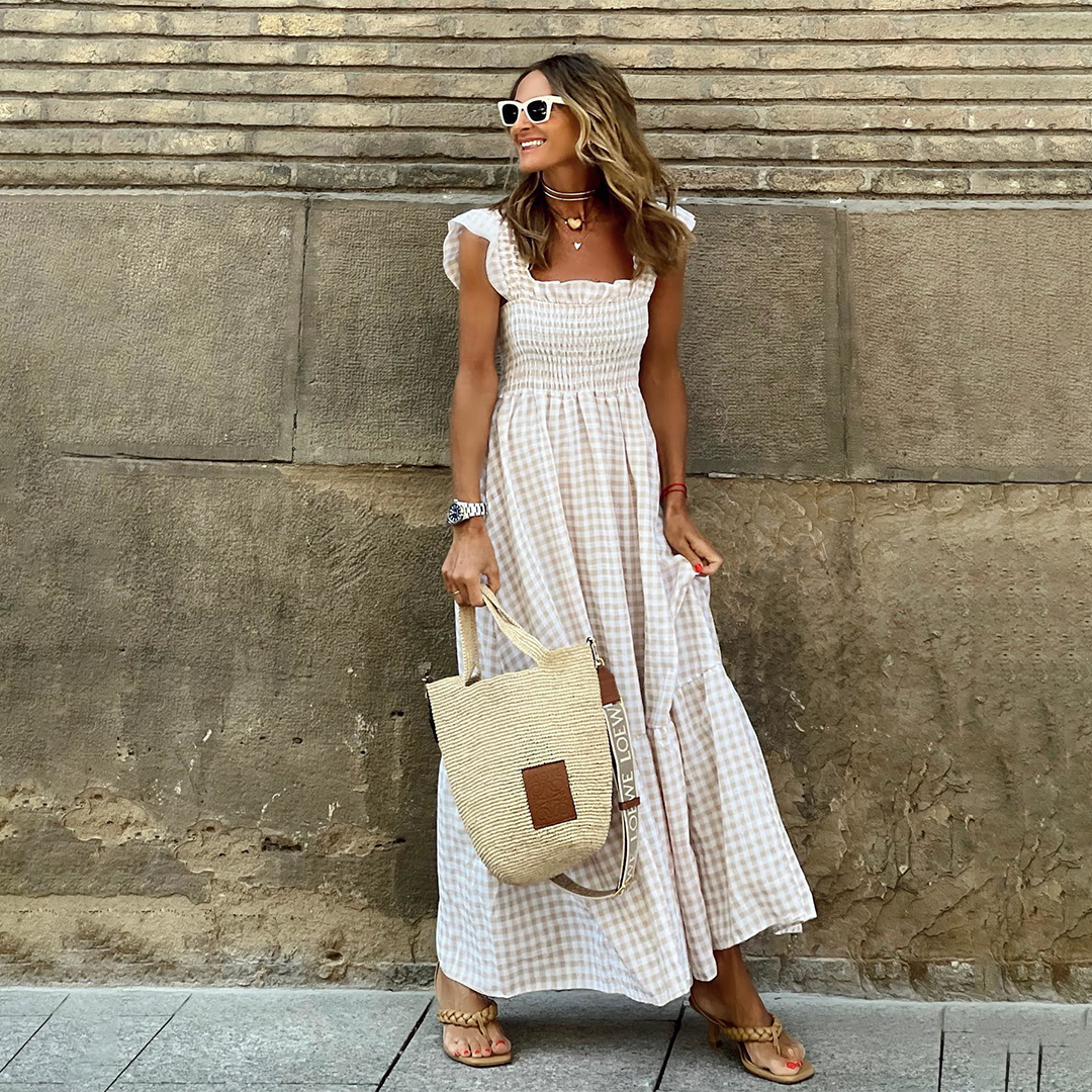 Women's Maxi Dress With Smocked Bodice And Ruffle Sleeves