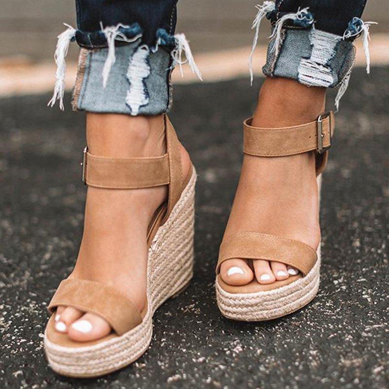 Women's Wedge Heel Sandals With Ankle Strap & Open Toe