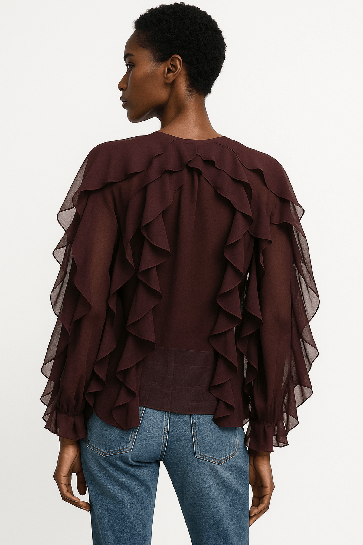 Women's V-neck Ruffle Long Sleeve Blouse