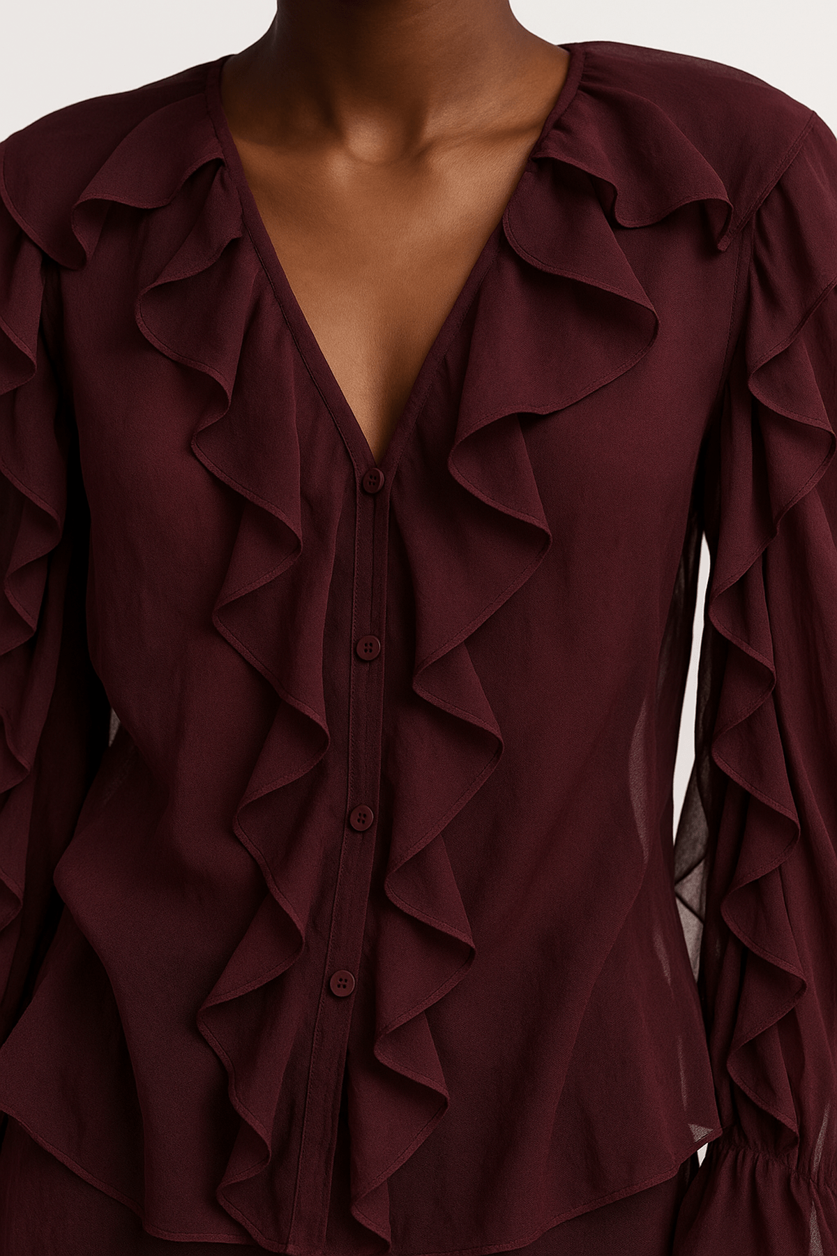 Women's V-neck Ruffle Long Sleeve Blouse