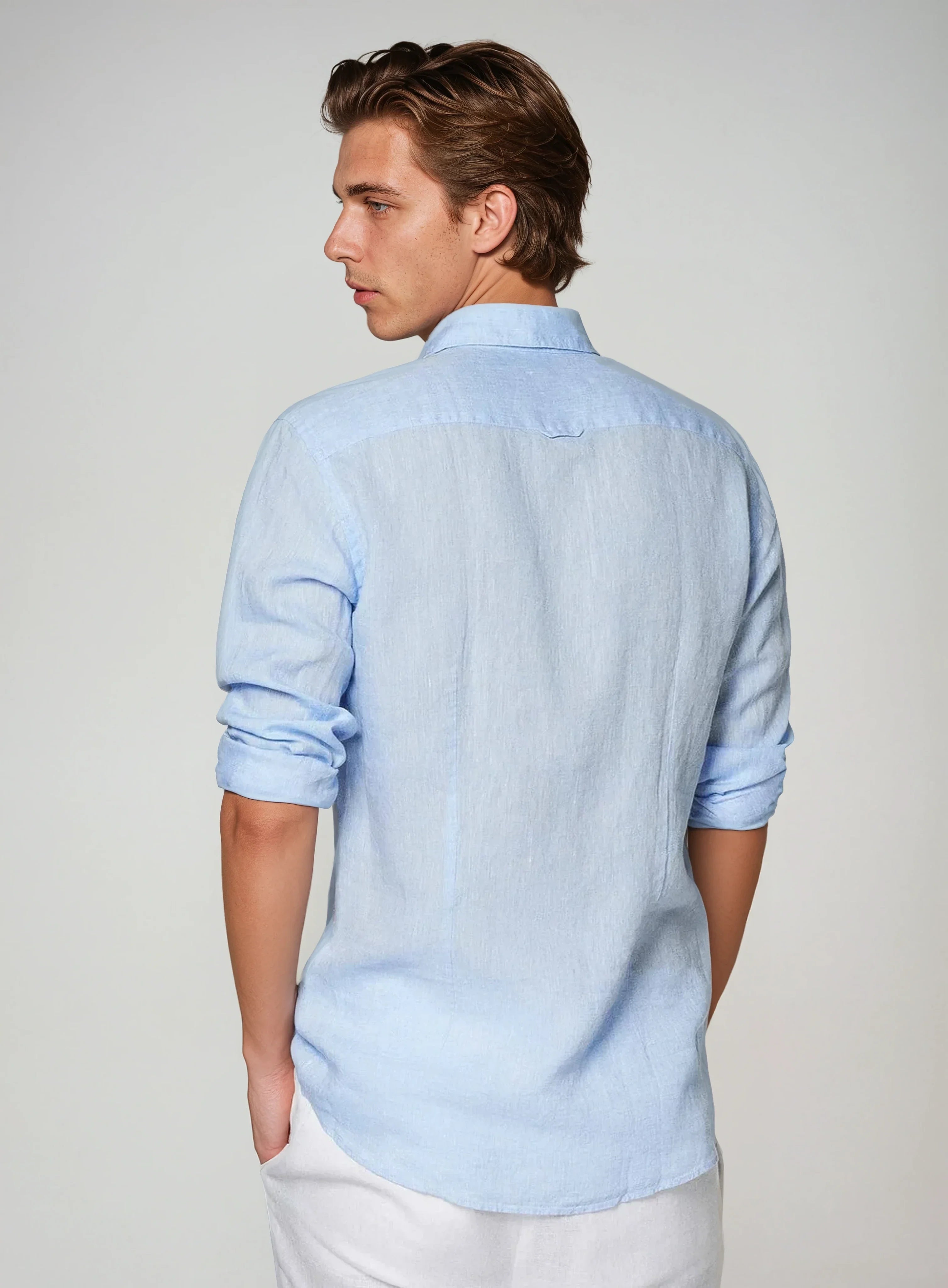 Smart Casual Light Blue Linen Shirt for Men