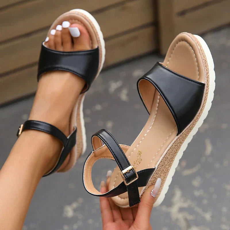 Women's Summer Wedge Sandals With Ankle Strap & Open Toe