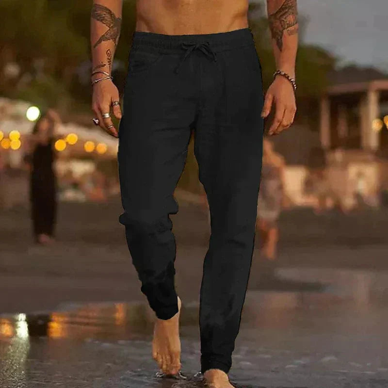 MEN'S LINEN SUMMER TROUSERS WITH DRAWSTRING WAIST