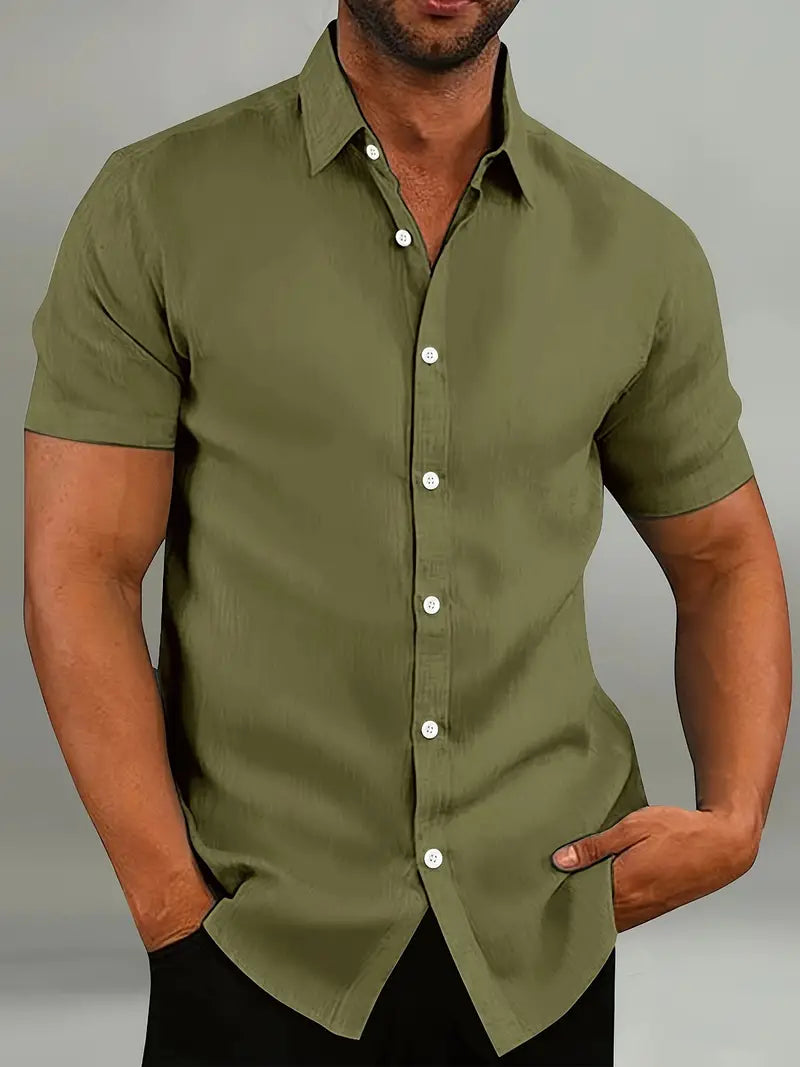 MEN'S COTTON SHORT SLEEVE SHIRT WITH BUTTON DOWN FRONT