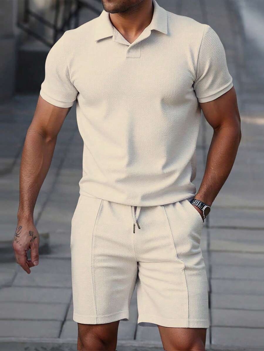 Men's Polo Shorts Set with Elastic Waistband