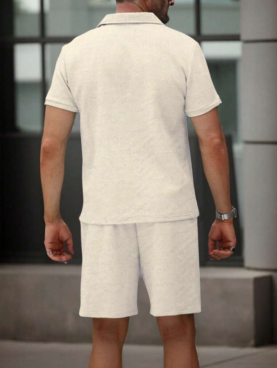 Men's Polo Shorts Set with Elastic Waistband