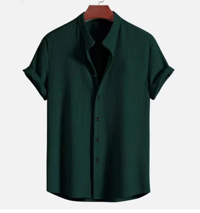Regular Fit Mock Neck Linen Shirt for Men