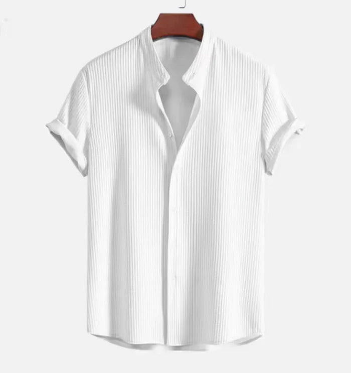 Regular Fit Mock Neck Linen Shirt for Men