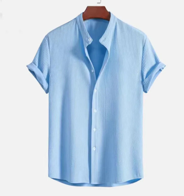 Regular Fit Mock Neck Linen Shirt for Men
