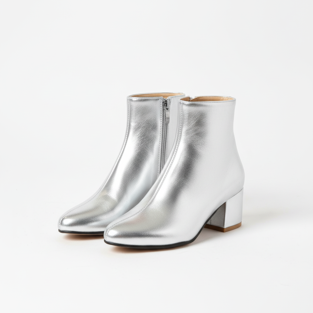 Lily | Women's Heeled Ankle Boots With Metallic Finish And Block Heel | Glam