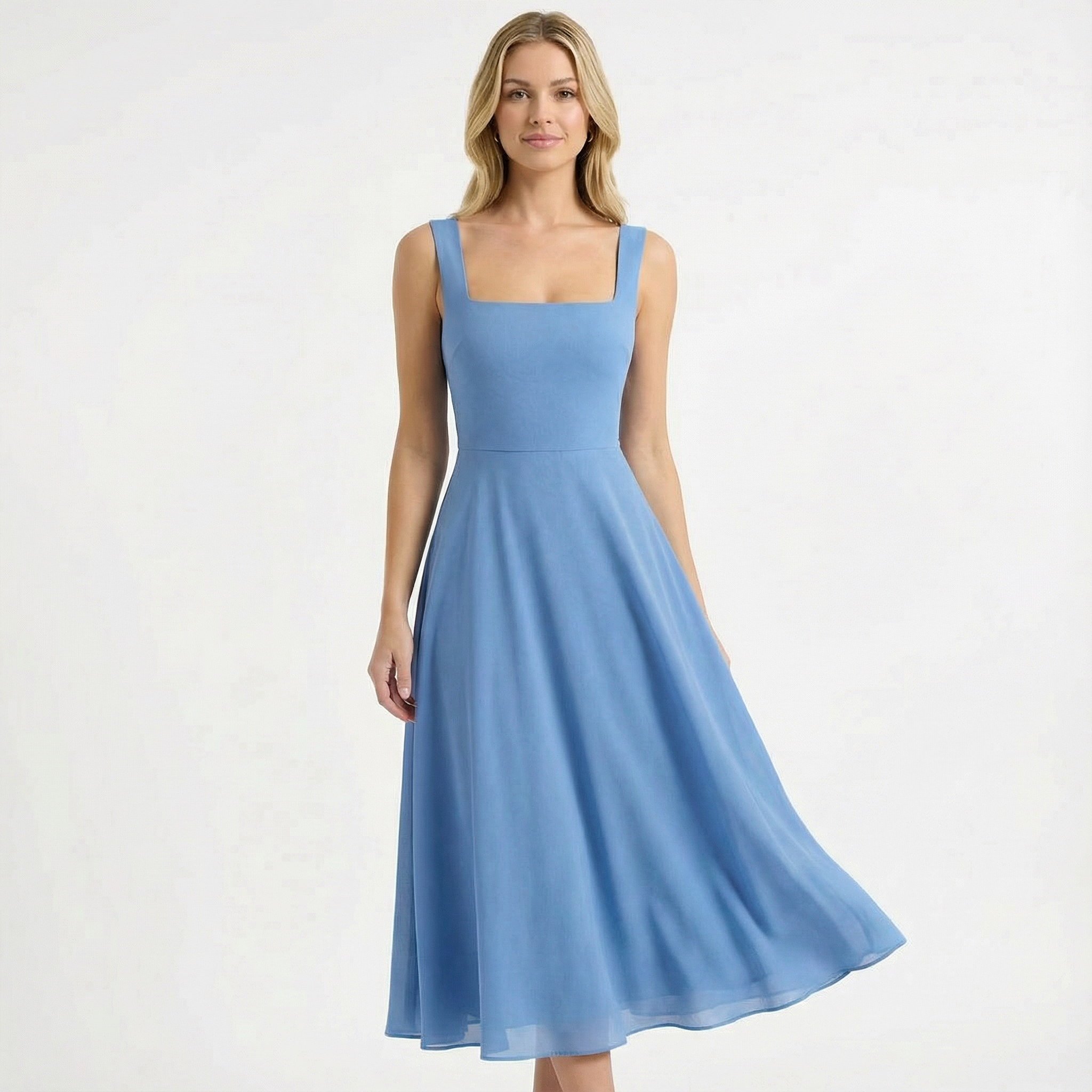 Lily | Women's Midi Dress With Square Neckline And Flowing Skirt | Classic