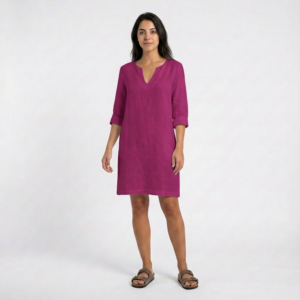 Lily | Women's Shift Dress With Notch Neckline And Three-Quarter Sleeves | Classic