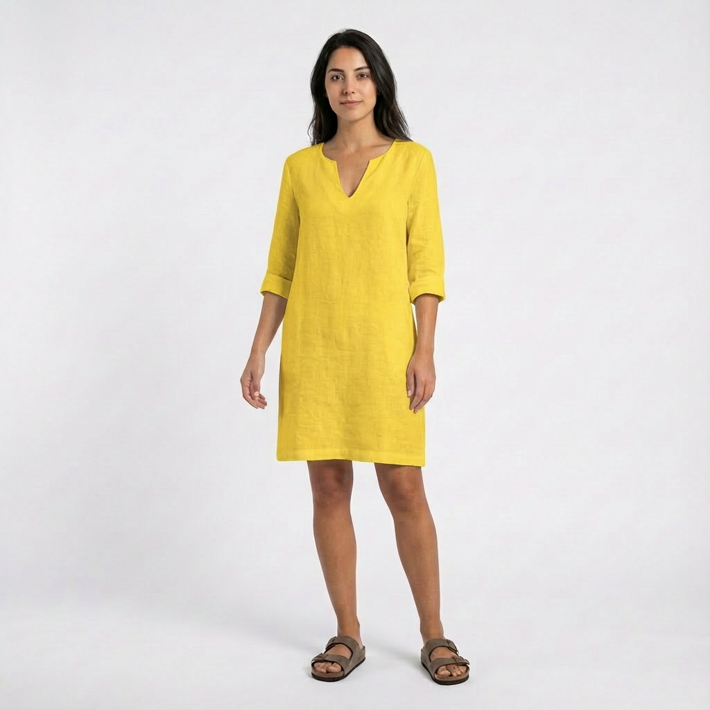 Lily | Women's Shift Dress With Notch Neckline And Three-Quarter Sleeves | Classic