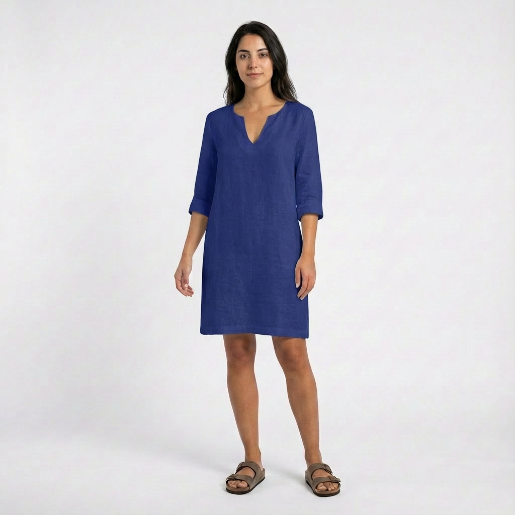 Lily | Women's Shift Dress With Notch Neckline And Three-Quarter Sleeves | Classic
