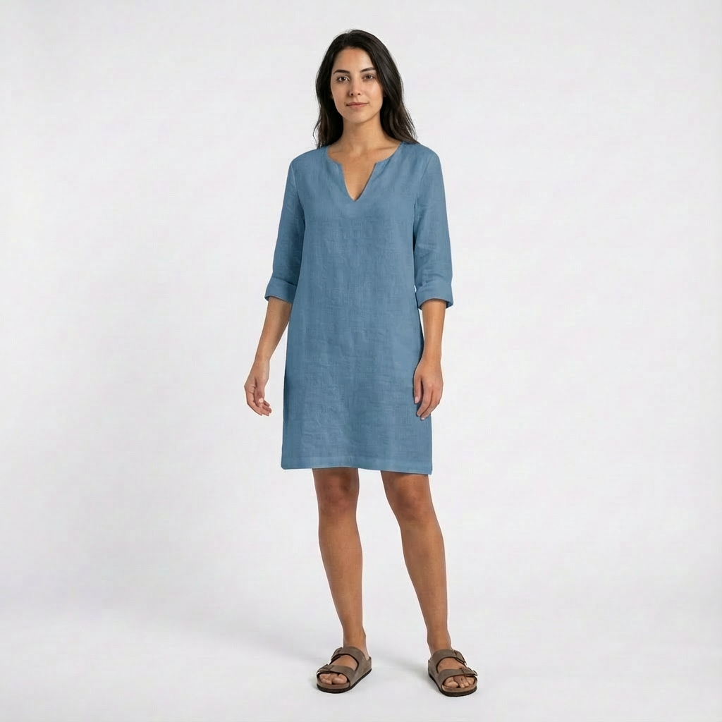 Lily | Women's Shift Dress With Notch Neckline And Three-Quarter Sleeves | Classic