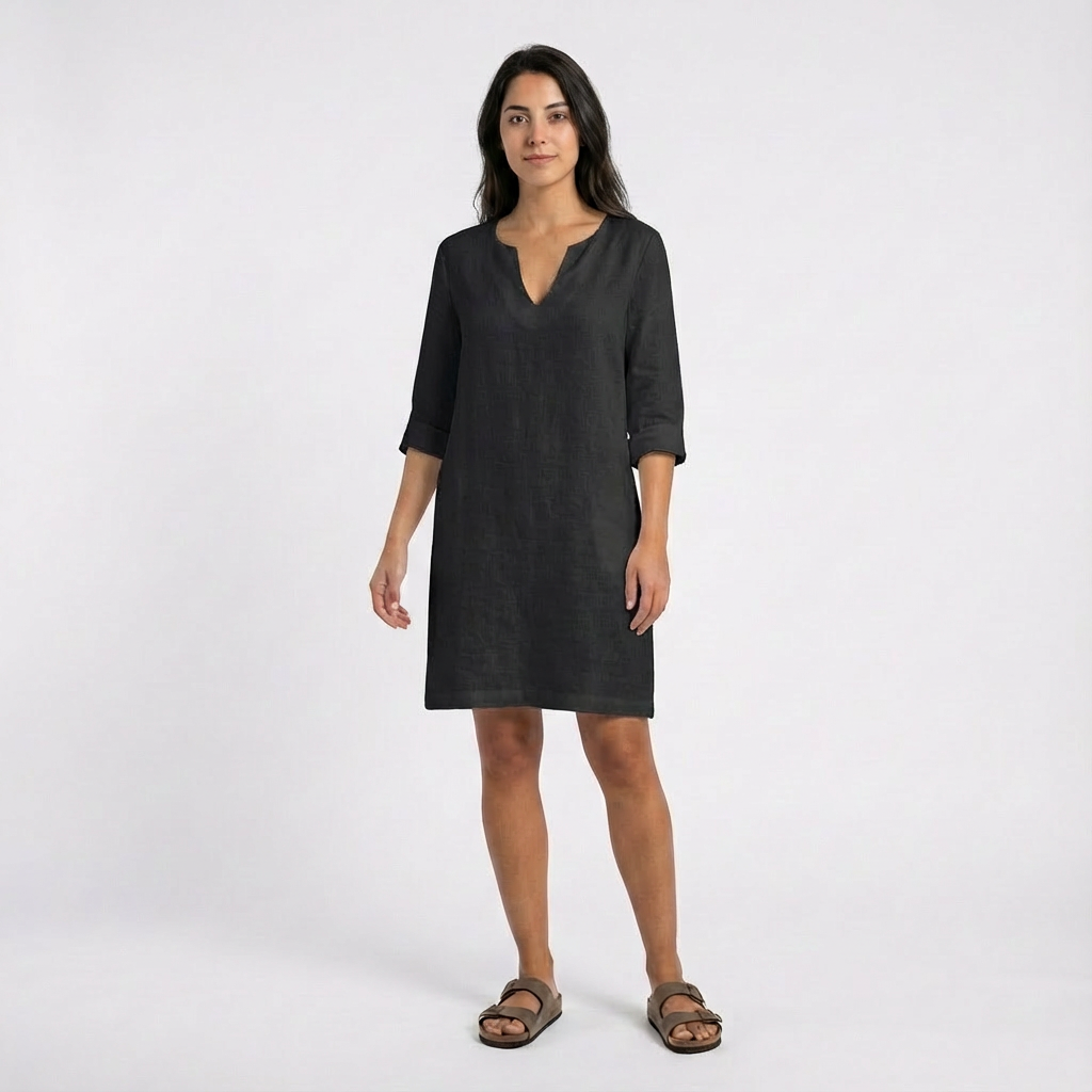 Lily | Women's Shift Dress With Notch Neckline And Three-Quarter Sleeves | Classic
