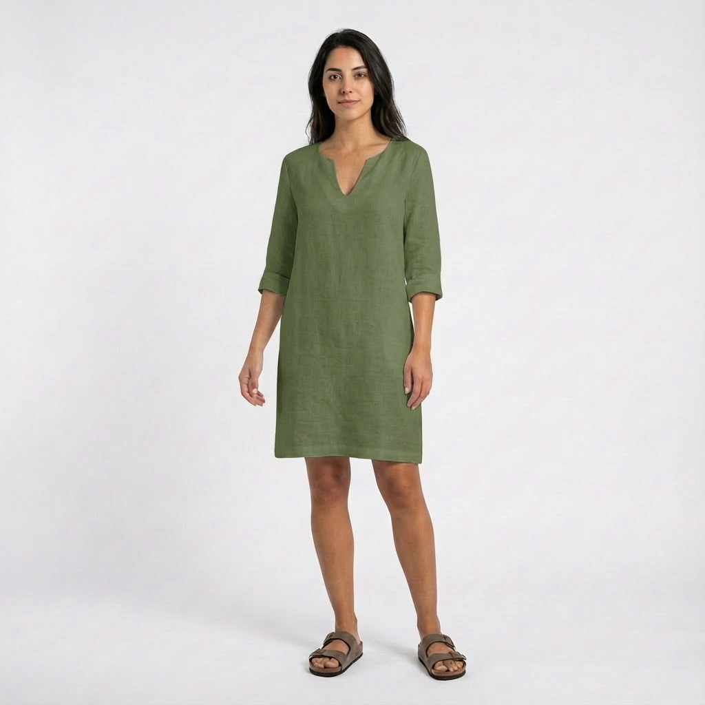 Lily | Women's Shift Dress With Notch Neckline And Three-Quarter Sleeves | Classic