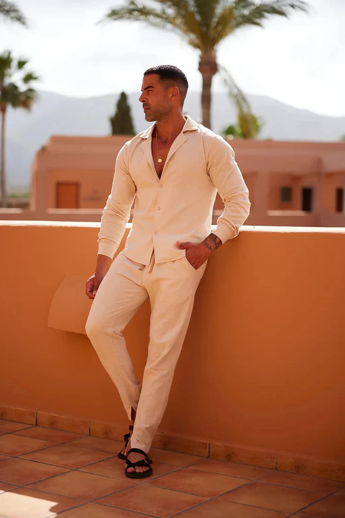 Relaxed Fit Linen Loungewear Set for Men