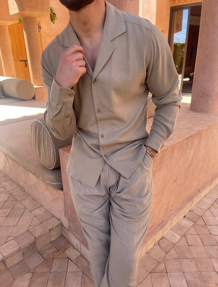 Relaxed Fit Linen Loungewear Set for Men