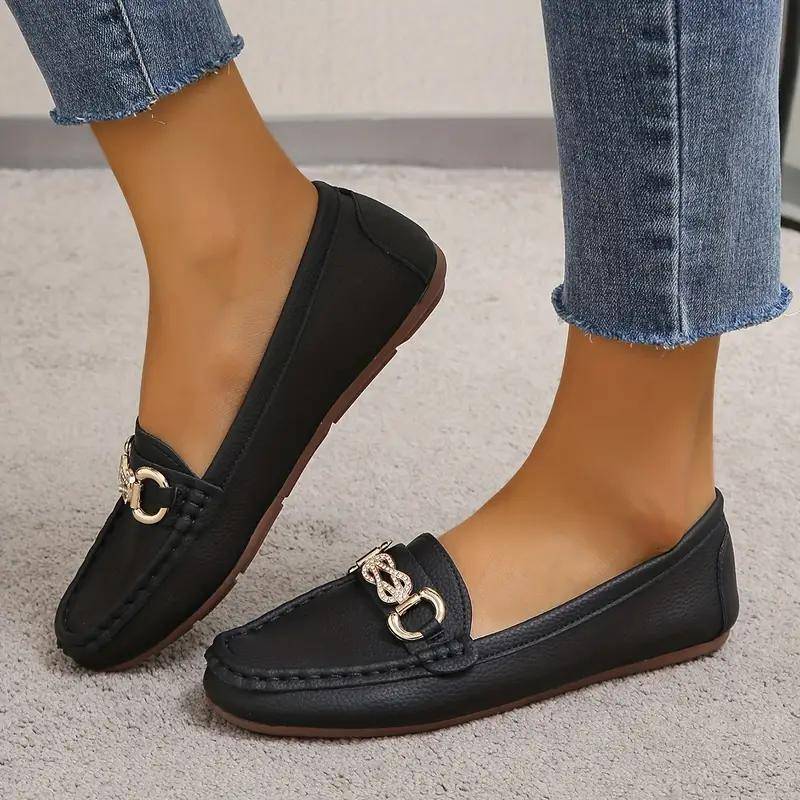 Women's Vegan Leather Loafers With Gold Detail