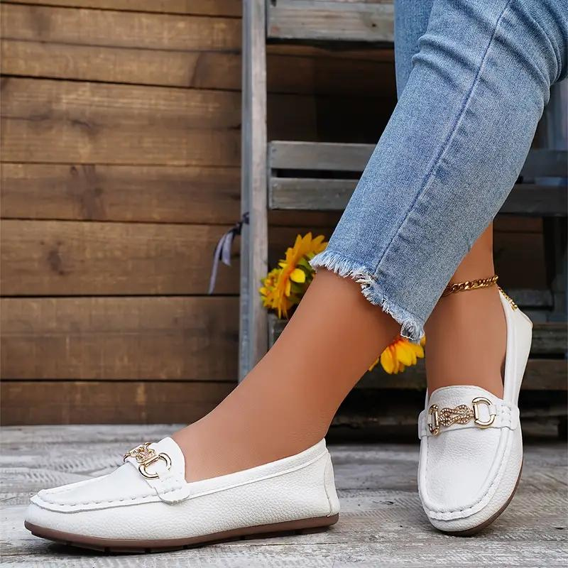 Women's Vegan Leather Loafers With Gold Detail
