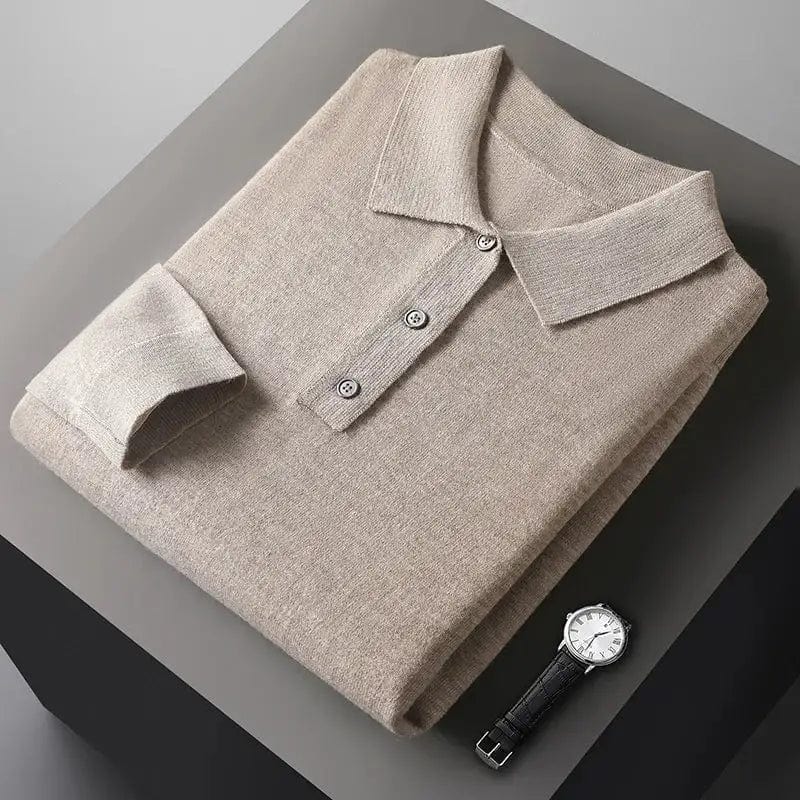 Long Sleeve Cashmere Polo Shirt for Men