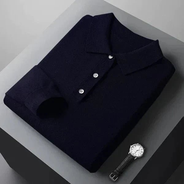 Long Sleeve Cashmere Polo Shirt for Men