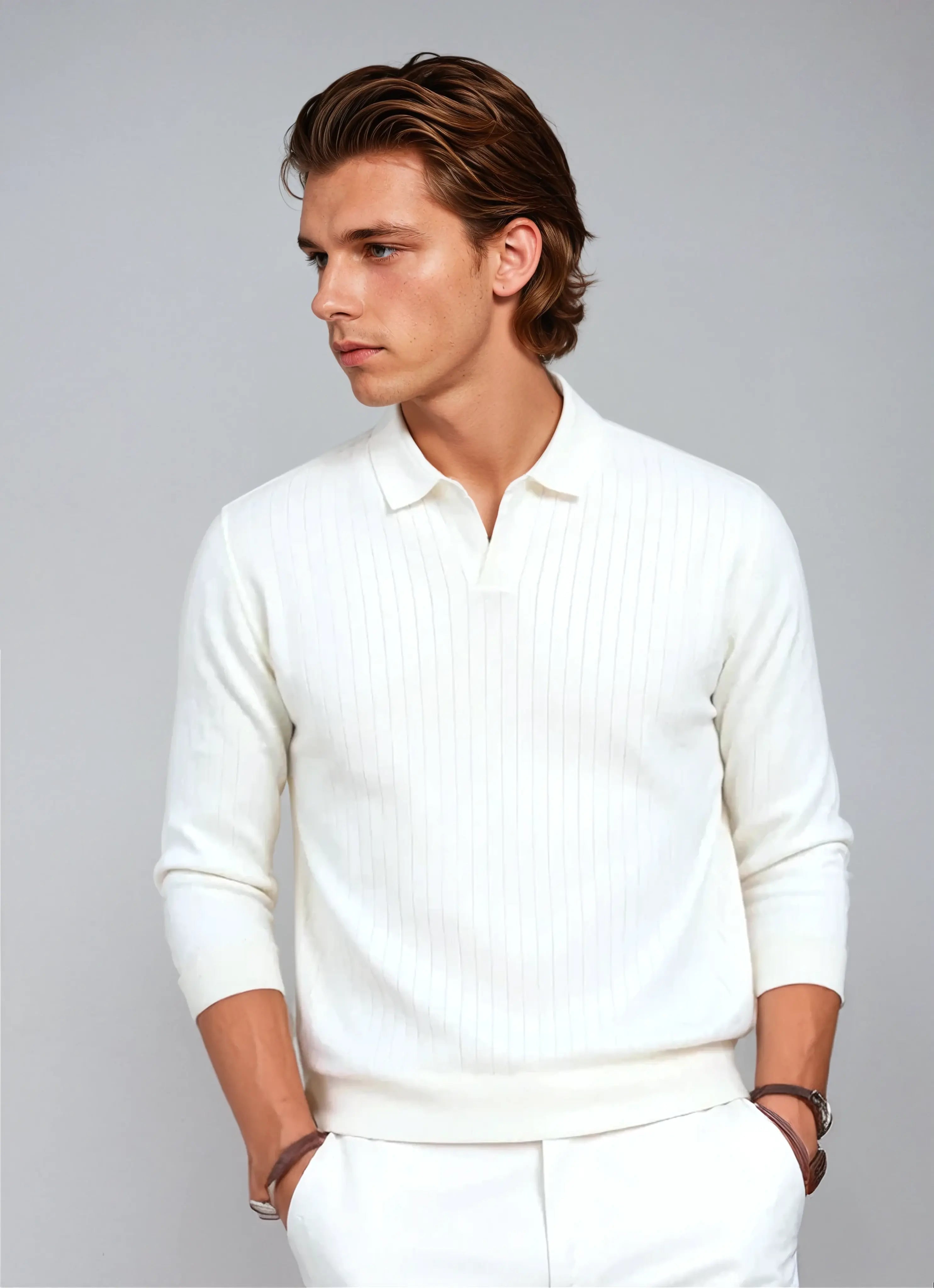 Old Money Long Sleeve Cotton Polo Shirt for Men