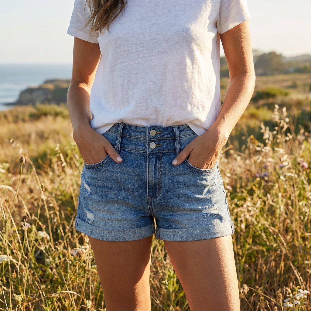 Luna | Women's Shorts With High Waist And Rolled Cuffs | Casual