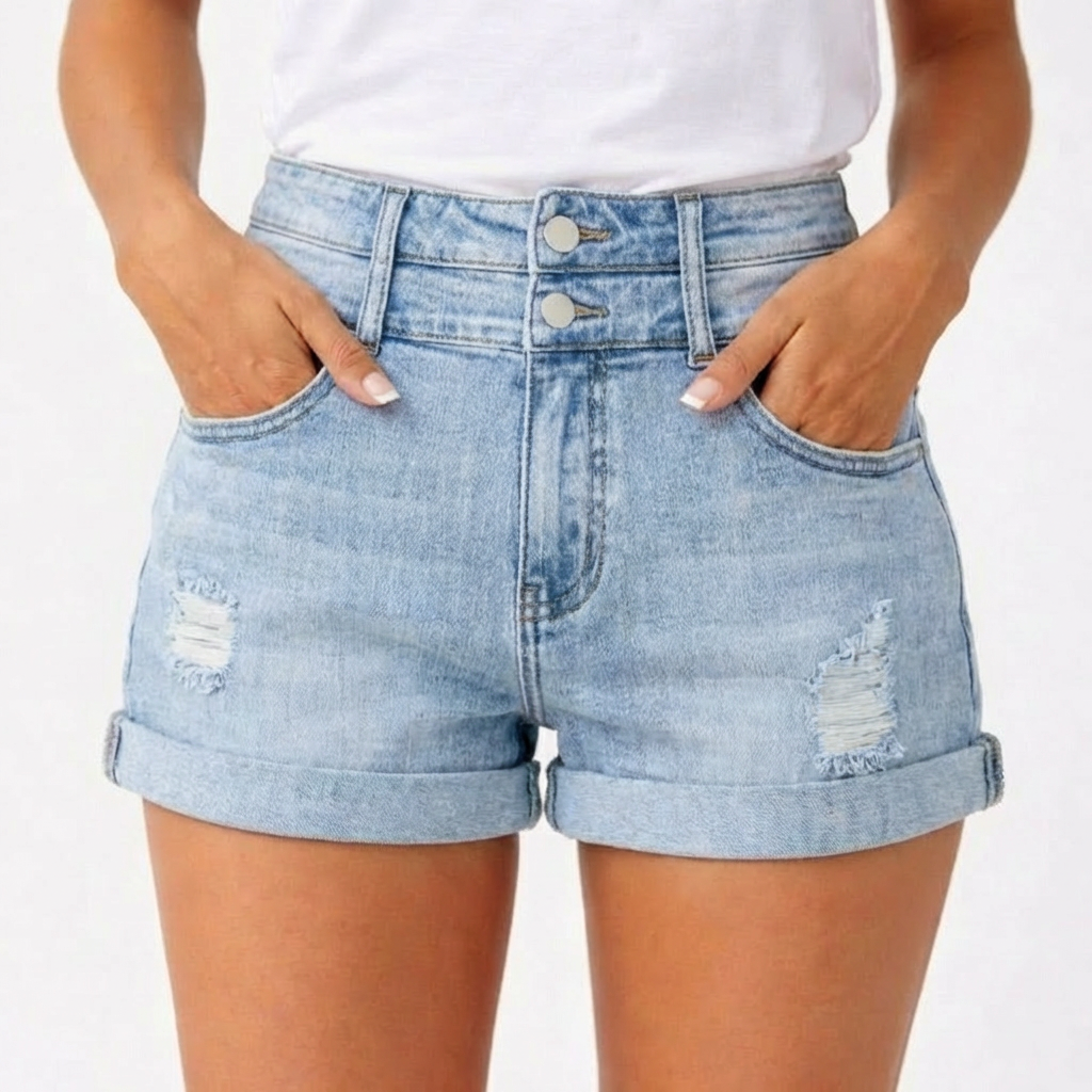 Luna | Women's Shorts With High Waist And Rolled Cuffs | Casual