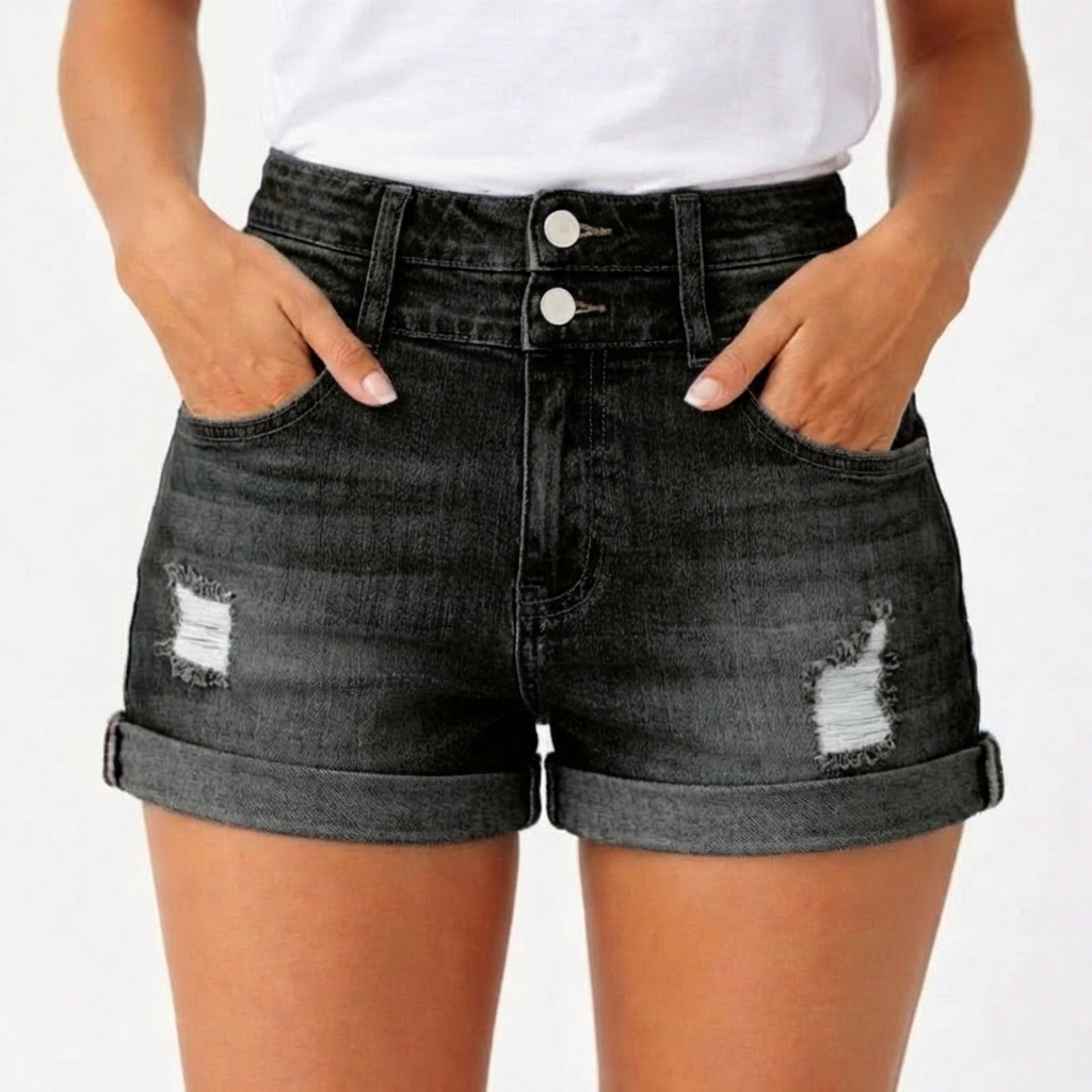Luna | Women's Shorts With High Waist And Rolled Cuffs | Casual