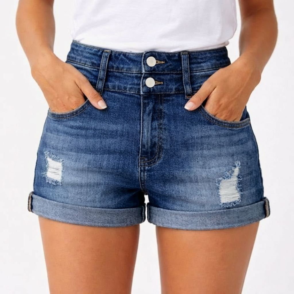 Luna | Women's Shorts With High Waist And Rolled Cuffs | Casual