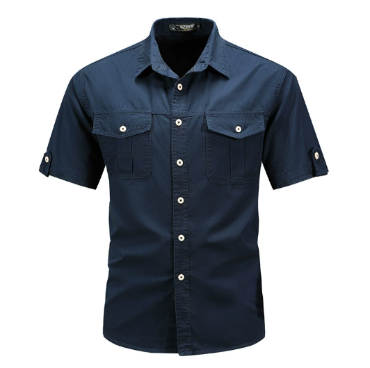 Men's Cotton Cargo Shirt With Short Sleeves And Front Pockets