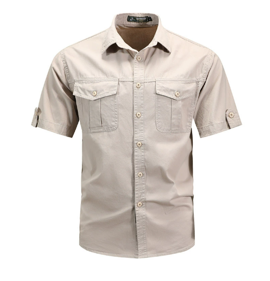 Men's Cotton Cargo Shirt With Short Sleeves And Front Pockets