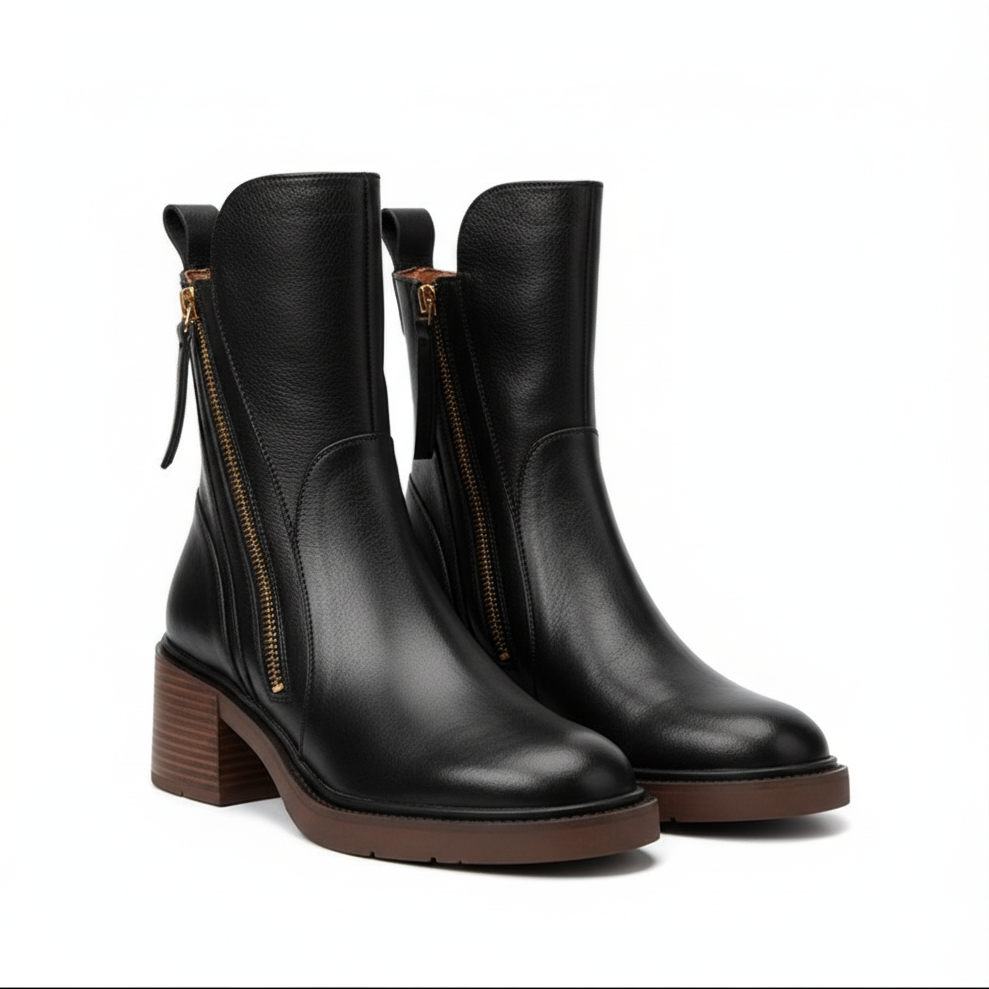 Maisie | Women's Ankle Boots With Side Zip Detail And Stacked Heel | Classic