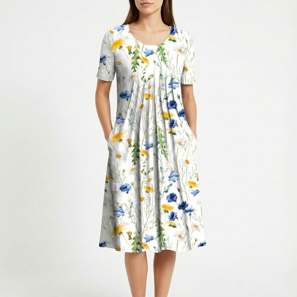 Meadow | Women's Midi Dress With Short Sleeves And Flowing Hem | Fresh