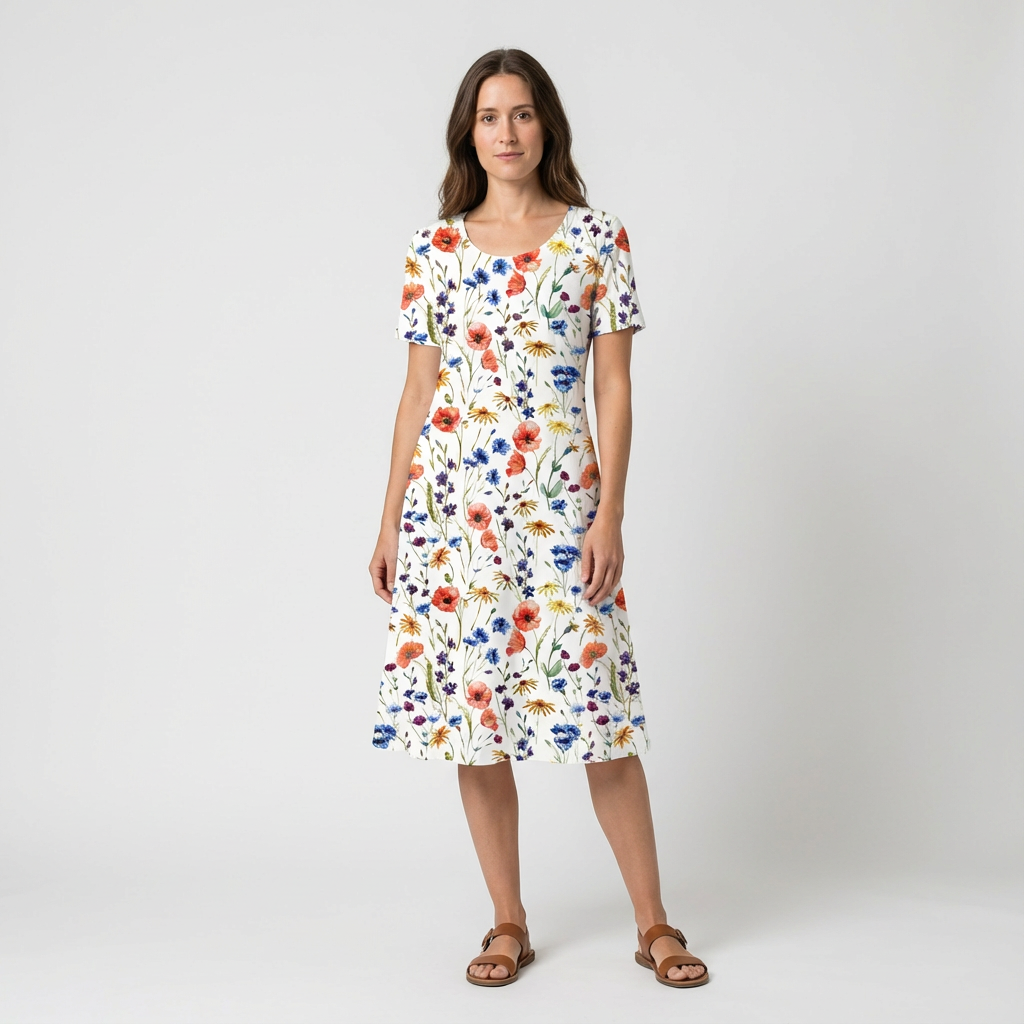 Meadow | Women's Midi Dress With Short Sleeves And Flowing Hem | Fresh