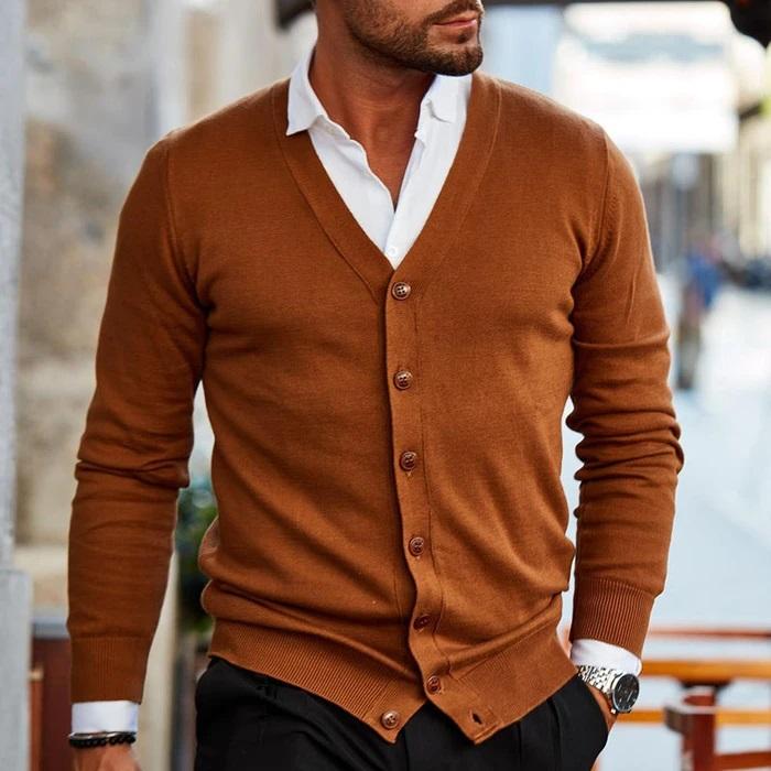 Men's Cardigan With Contrast Buttons | Long