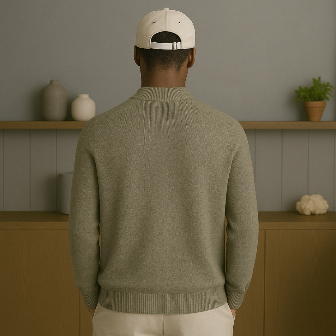 Men's Cashmere Half-Zip Sweater – Luxurious Lightweight Autumn Wear with Ribbed Structure and Raised Collar
