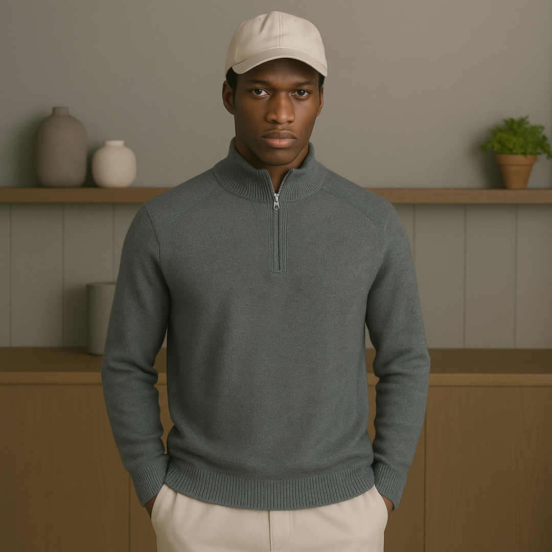 Men's Cashmere Half-Zip Sweater – Luxurious Lightweight Autumn Wear with Ribbed Structure and Raised Collar