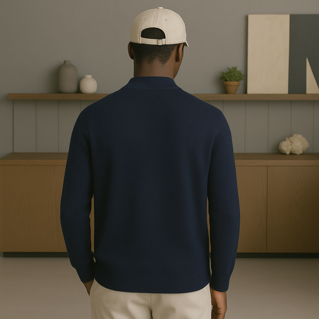 Men's Cashmere Half-Zip Sweater – Luxurious Lightweight Autumn Wear with Ribbed Structure and Raised Collar