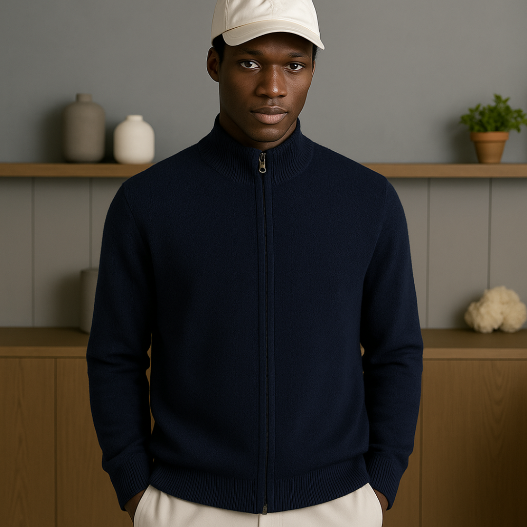 Men's Cashmere Zip Vest – Soft Ribbed Collar, Full-Length Closure, Perfect for Autumn Layering