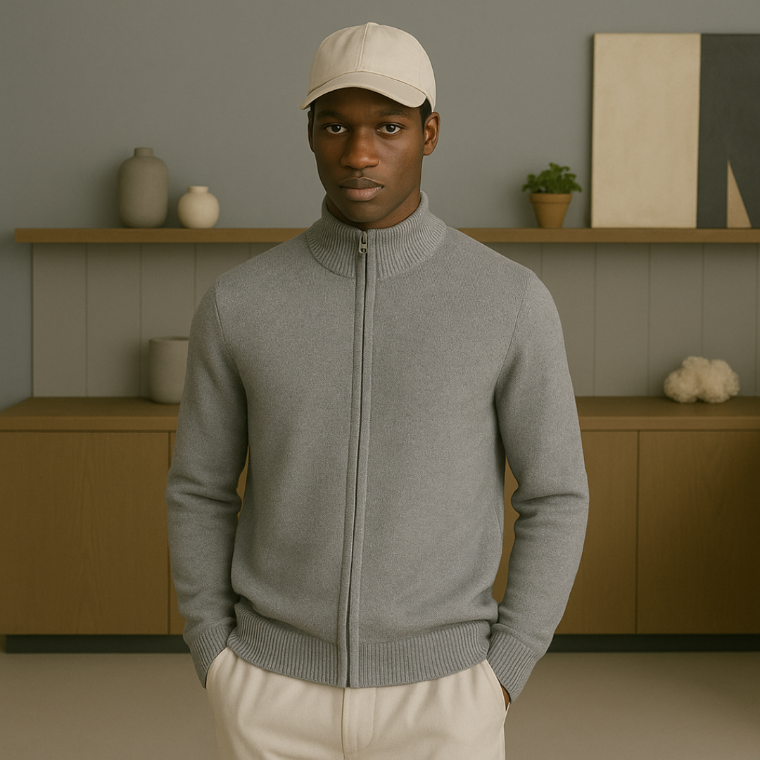 Men's Cashmere Zip Vest – Soft Ribbed Collar, Full-Length Closure, Perfect for Autumn Layering