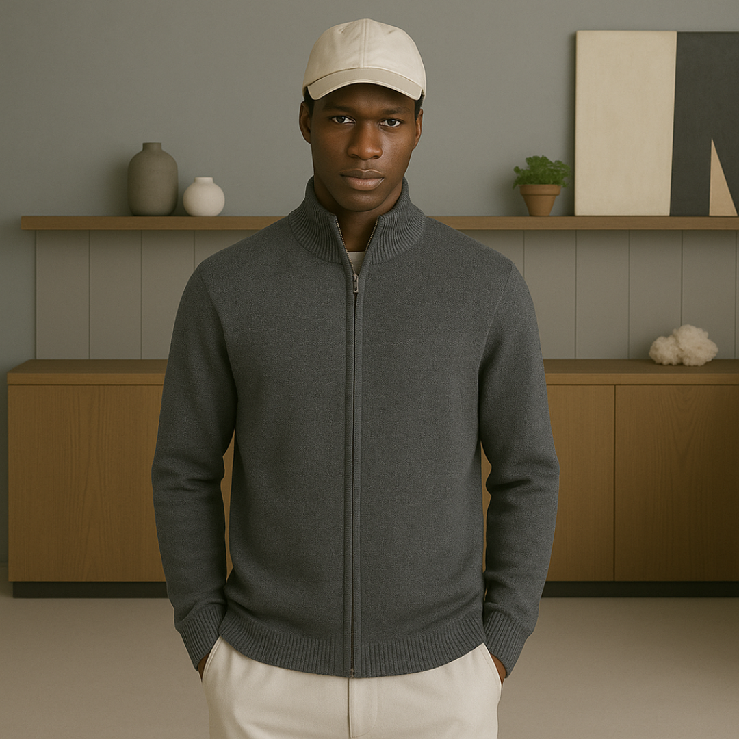 Men's Cashmere Zip Vest – Soft Ribbed Collar, Full-Length Closure, Perfect for Autumn Layering