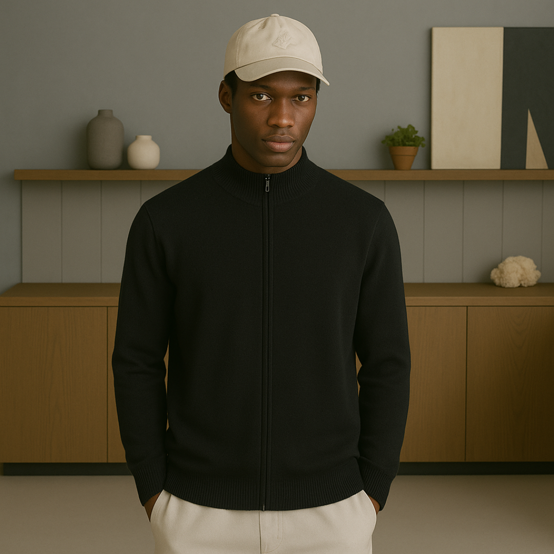 Men's Cashmere Zip Vest – Soft Ribbed Collar, Full-Length Closure, Perfect for Autumn Layering