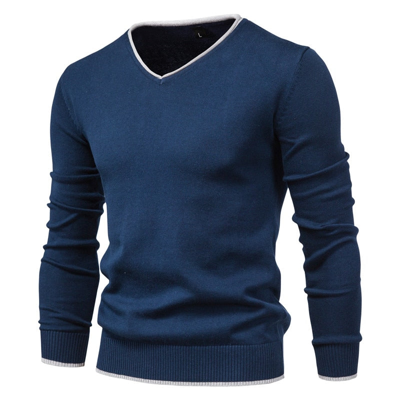 Men's Jumper With Contrast V-Neck Trim | Knit