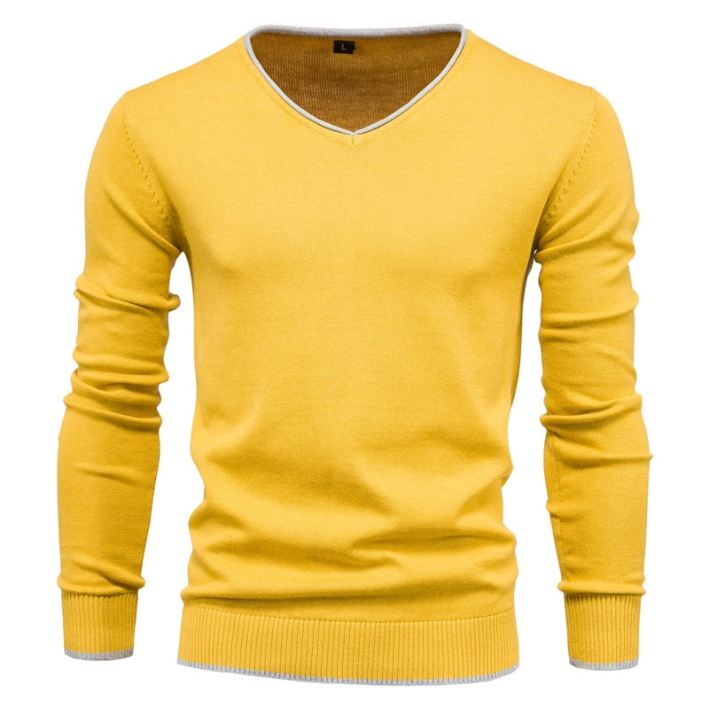 Men's Jumper With Contrast V-Neck Trim | Knit