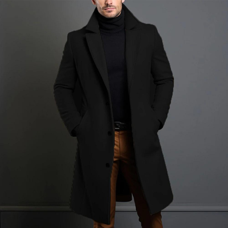 Men's Long Coat With Wide Notch Lapel | Winter