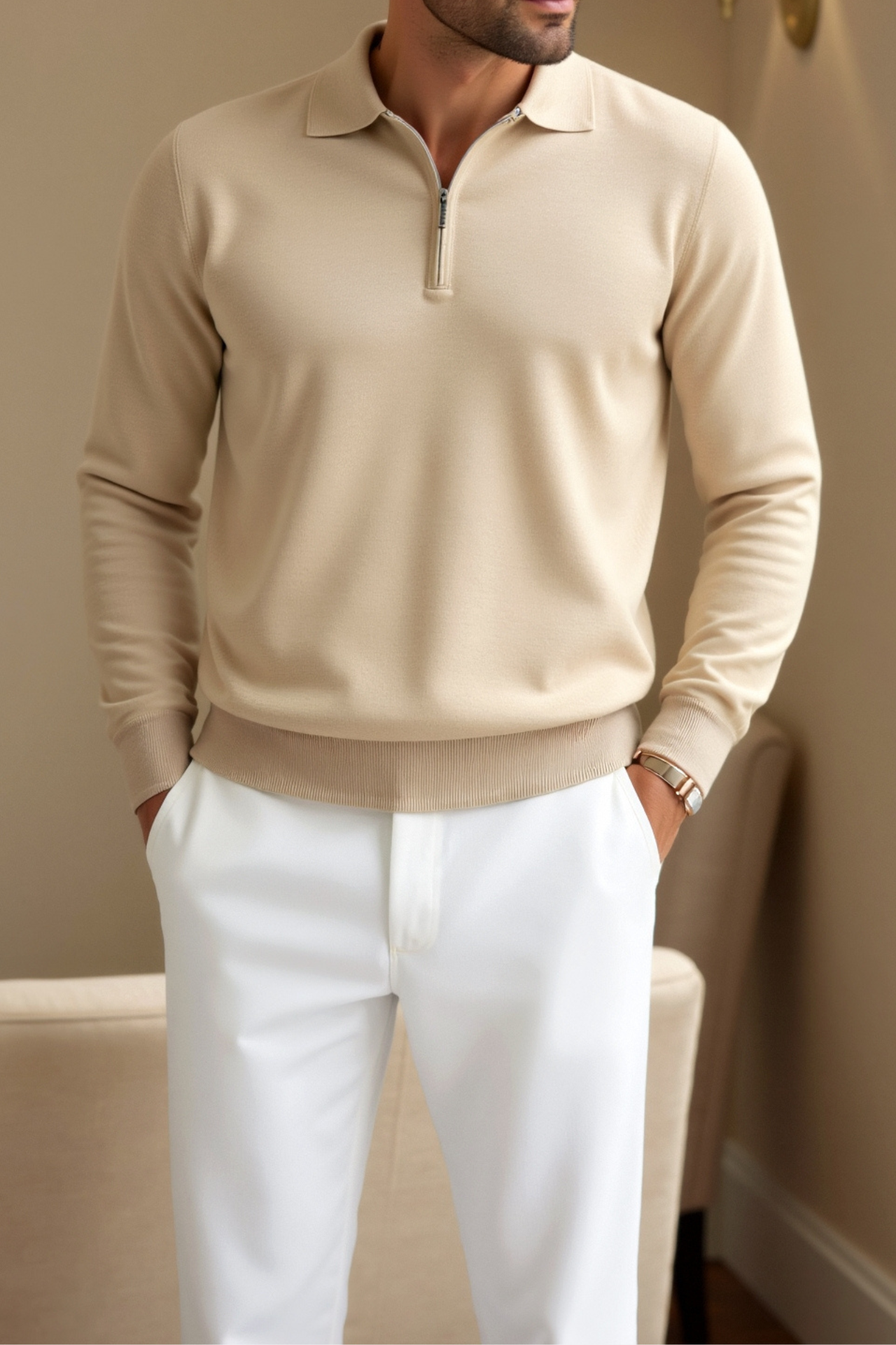 Men's Comfortable Polo Shirt with Quarter Zipper